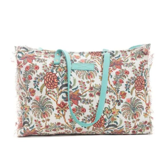 Myra Bag Handmade Mariposa Weekender Bag Upcycled Canvas & Cowhide Leather - Picture 3 of 9